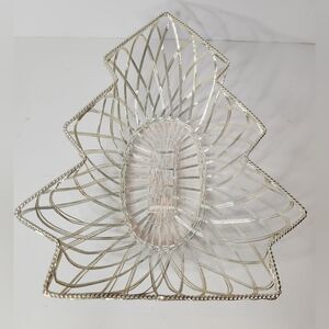 Vintage Woven Metal Wire Christmas Tree Basket, Holiday Decor 11" L